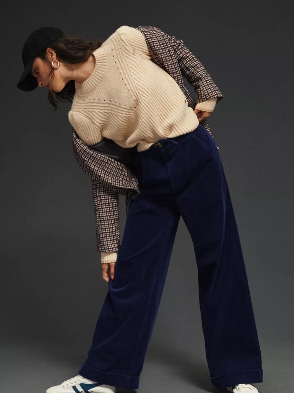 MOTHER The Big-League Prep Cuff Heel Corduroy Pants Belted Navy Womens 27